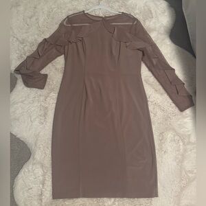 NWOT Elegant Brown Dress with Ruffle Details